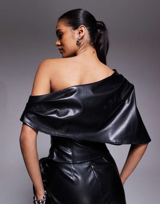 ASOS LUXE – PU-Korsett-Oberteil in Schwarz mit Verzierung und Rüschen-Overlay, 4 von 4