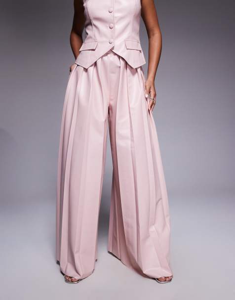 ASOS LUXE PU pleated pants in dusky pink - part of a set - view 1