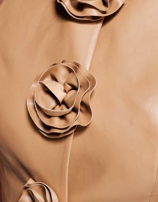 ASOS LUXE PU vest with 3D flowers in tan - part of a set, 3 of 4