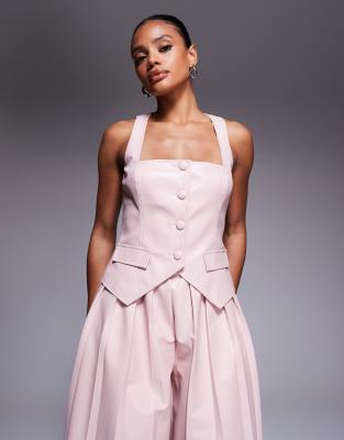 ASOS LUXE ASOS LUXE PU waistcoat co-ord in dusky pink