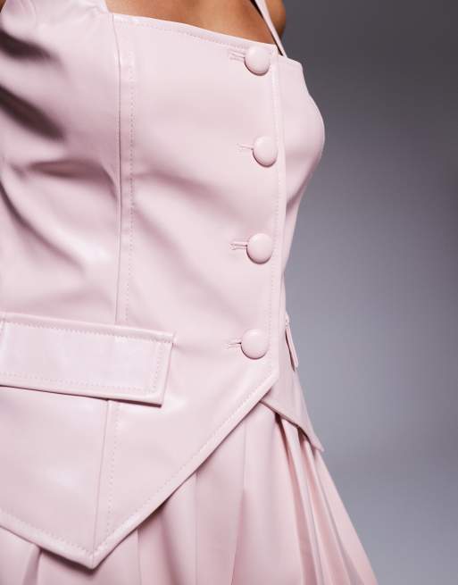 ASOS LUXE PU waistcoat in dusky pink (part of a set), 3 of 4