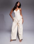 [ASOS LUXE] ASOS LUXE PU wide leg pleated pants in cream (part of a set)-White 16 CREAM