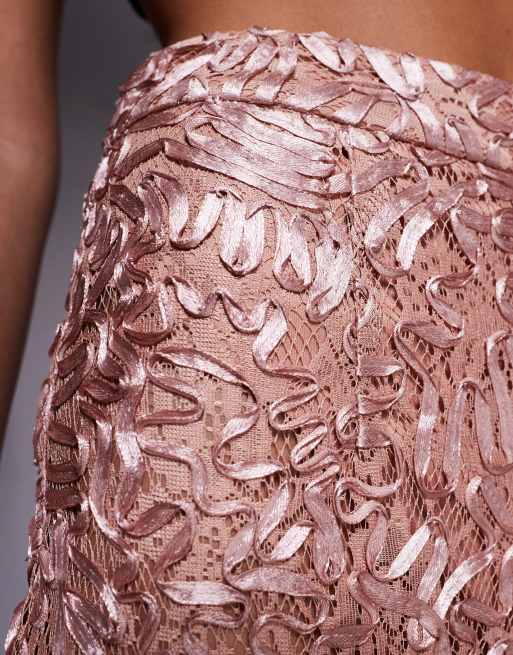 ASOS LUXE – Puderrosa, figursydda byxor med utsvängd design, del av set, 4 av 5
