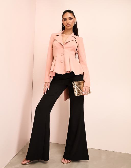 ASOS LUXE – Puderrosa två-i-ett-set med figursydd kavaj och kostymväst