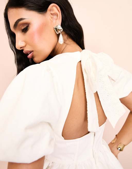 white puff sleeve skater dress White Dress - Puff Sleeve Mini Dress - White Skater Mini Dress