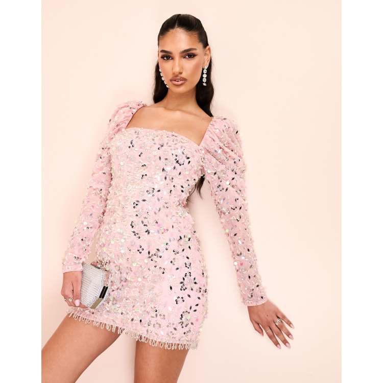 Platinum love rose gold sequin long sleeve mini dress best sale