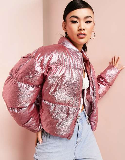 Pink puffer hotsell jacket asos