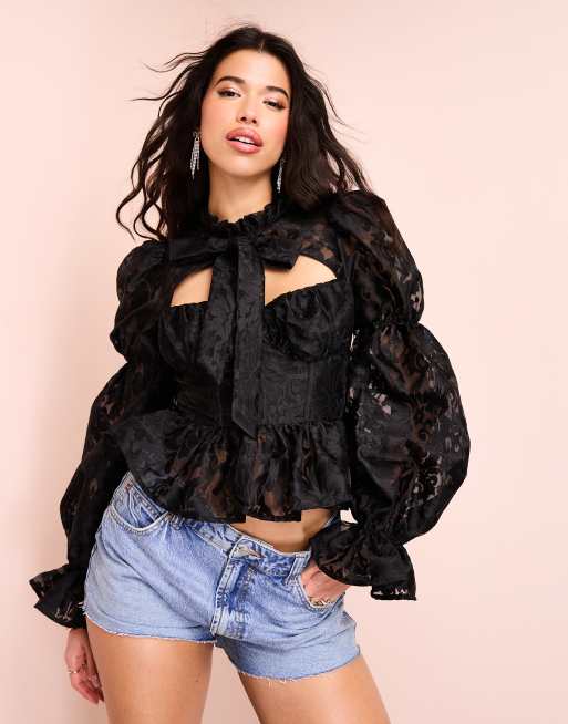 Puff sleeve lace blouse sale