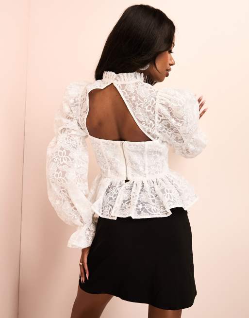 ASOS LUXE puff sleeve corset look tailored top in white