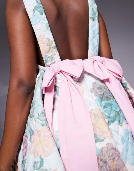 ASOS LUXE quilted skater dress with bow back in floral print