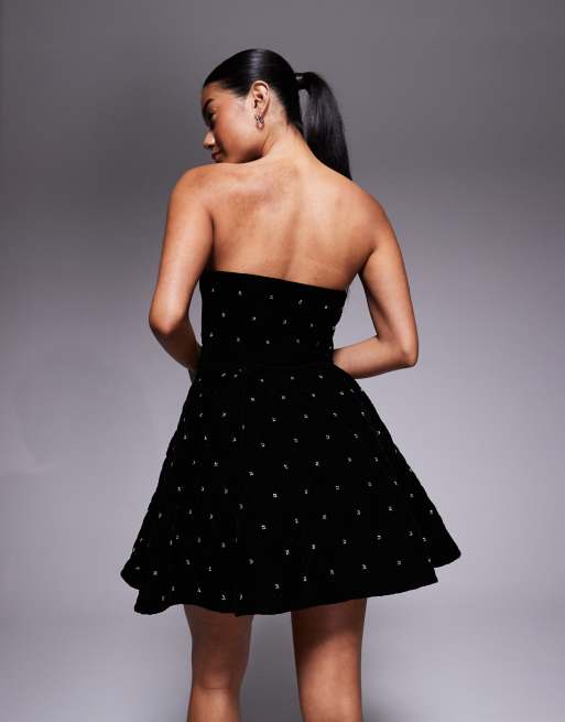 black velvet diamante mini dress Self-Portrait Embellished Short Dress