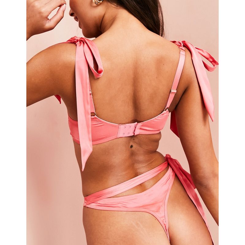 4Csvh Donna Luxe - Reggiseno a fascia in raso rosa vivo con laccetti
