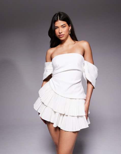 ASOS LUXE - Robe bandeau courte avec jupe plissée - Blanc - view 1