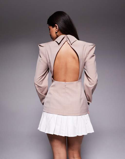 ASOS LUXE - Robe blazer courte effet double épaisseur à taille cintrée et carreaux - Rose, 3 de 4