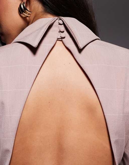 ASOS LUXE - Robe blazer courte effet double épaisseur à taille cintrée et carreaux - Rose, 4 de 4