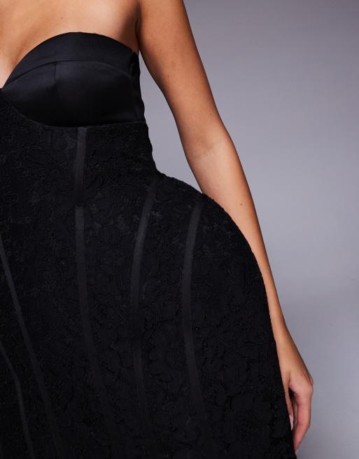 ASOS LUXE - Robe bustier courte en dentelle à corset structuré - Noir, 2 de 4