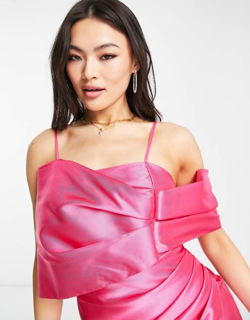 ASOS LUXE Robe cocktail fines bretelles en satin Rose