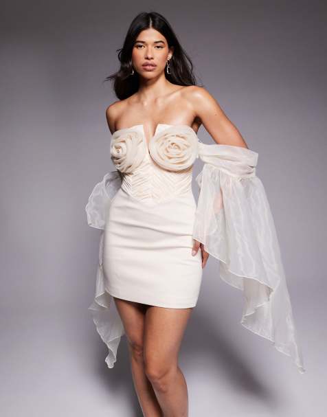 ASOS LUXE - Robe courte à manches en organza avec fleurs oversize - Crème - view 1