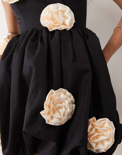 ASOS LUXE - Robe courte avec ourlet boule et corsage contrastant - Noir, 4 de 4