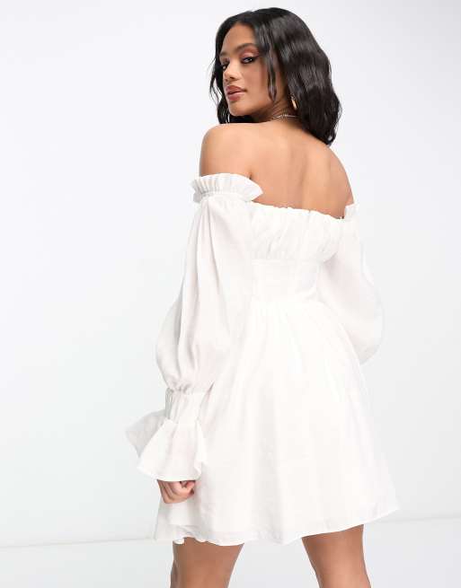 ASOS LUXE - Robe courte corsetée à épaules dénudées et manches blouson - Blanc, 2 de 4