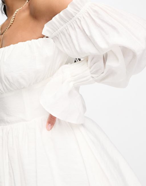 ASOS LUXE - Robe courte corsetée à épaules dénudées et manches blouson - Blanc, 3 de 4