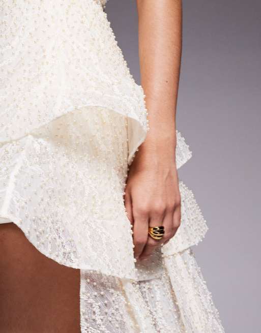 ASOS LUXE - Robe courte dos nu étagée à perles - Crème, 2 de 4
