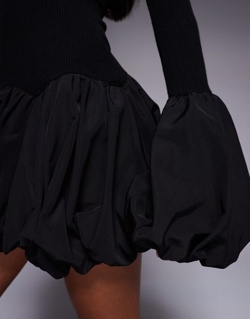 ASOS LUXE - Robe courte en maille avec poignets et ourlet bouffant - Noir, 3 de 4