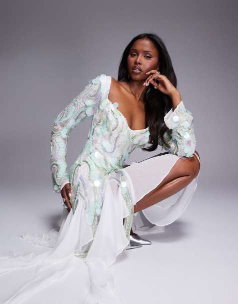 ASOS LUXE - Robe courte en mousseline ornementée - Vert clair - view 1