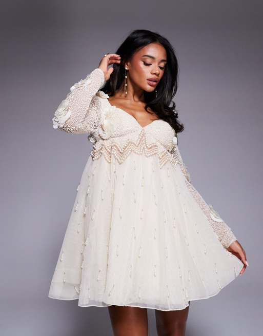 ASOS LUXE - Robe courte ornementée de perles à grosses fleurs - Doré, 3 de 4