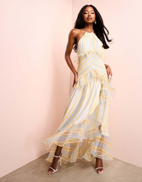 ASOS LUXE - Robe longue dos nu froncée en organza à rayures - view 1