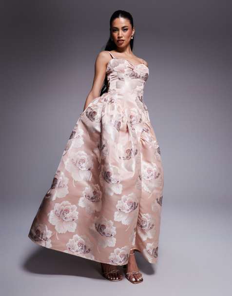 ASOS LUXE - Robe longue en jacquard avec taille basse - Champagne fleuri - view 1