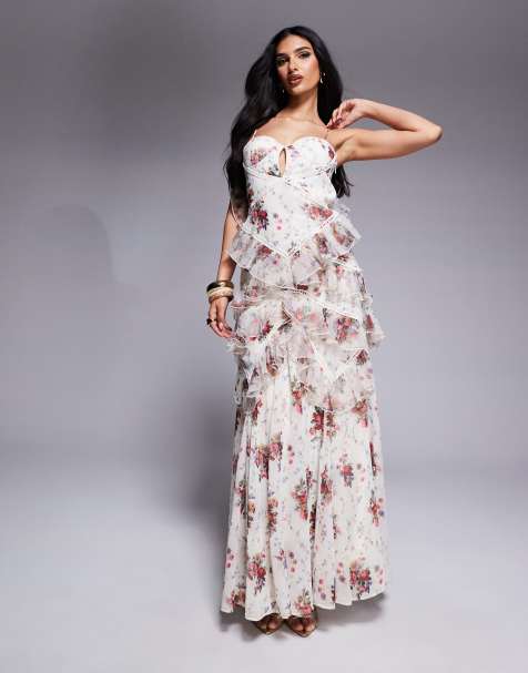 ASOS LUXE - Robe longue et volantée à imprimé fleuri et bordures fantaisie - view 1