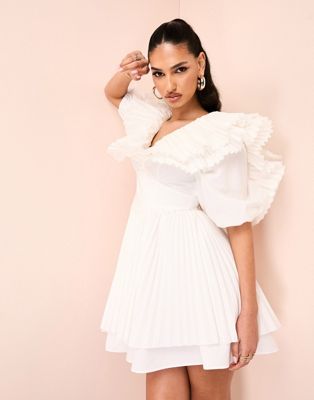 ASOS LUXE cotton poplin pleated skater mini dress in white - ASOS Price Checker