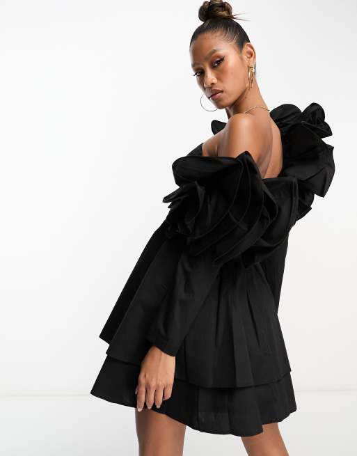 ASOS LUXE - Robe patineuse courte style corset à manches à grosses fleurs - Noir, 2 de 4