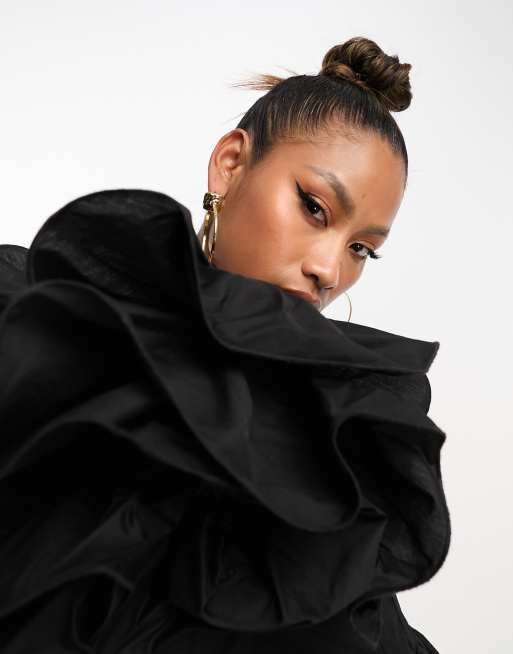 ASOS LUXE - Robe patineuse courte style corset à manches à grosses fleurs - Noir, 4 de 4