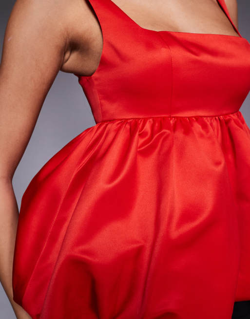 ASOS LUXE – Röd topp i satin, peplum- och ballongmodell, 4 av 4