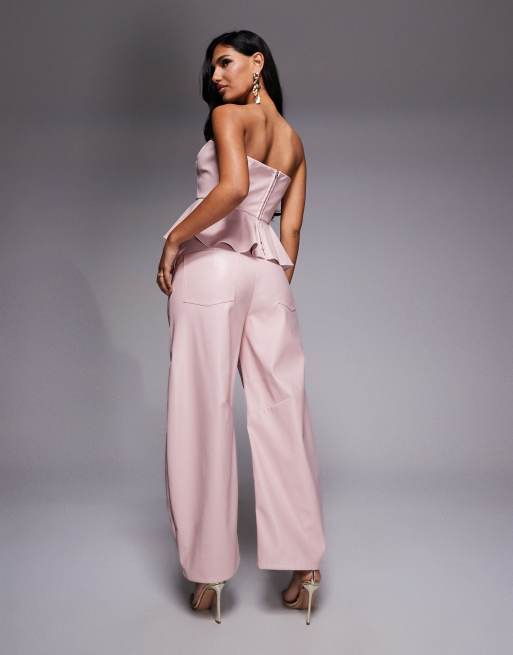 ASOS LUXE – Rosa byxor i PU med barrelben och volang, del av set, 4 av 5