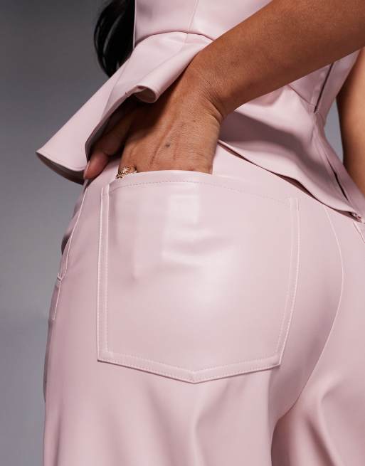 ASOS LUXE – Rosa byxor i PU med barrelben och volang, del av set, 5 av 5
