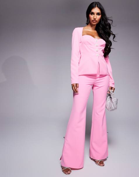ASOS LUXE – Rosa, figursydda byxor med smal passform och knappar, del av set - view 1