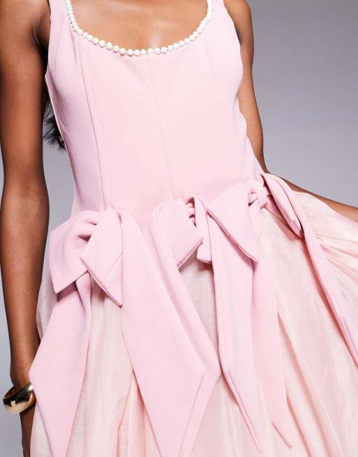 ASOS LUXE – Rosa miniklänning med korsett, pärlutsmyckning och rosetter, 3 av 4