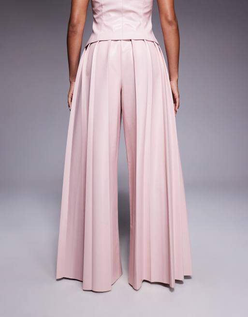 ASOS LUXE – Rosa, veckade byxor i PU, del av set, 4 av 5