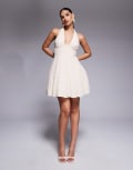 [ASOS LUXE] ASOS LUXE ruched halter mini dress in cream-White 4 CREAM