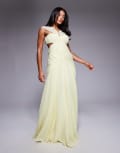 [ASOS LUXE] ASOS LUXE ruched halter organza and chiffon maxi dress in Buttermilk-Red 10 YELLOW