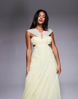 ASOS Luxe Ruched Halter Organza and Chiffon Maxi Dress in buttermilk-Red ASOS LUXE ruched halter organza and chiffon maxi dress in buttermilk | ASOS