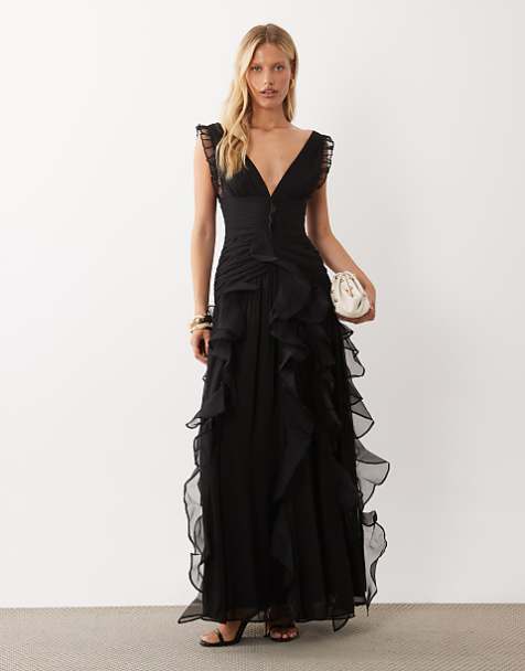 black lace wedding guest dress Long Dress, Black Dress, Photoshoot Dress, Black Maxi Dress, Engagement Dress, Homecoming Prom up back Black Wedding Guest Dresses for