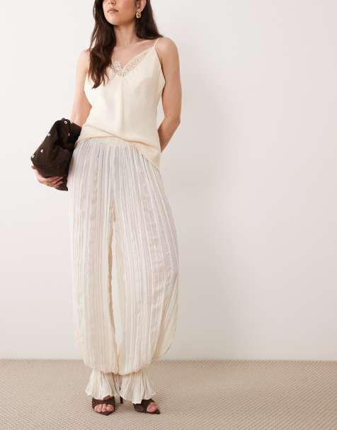 ASOS LUXE ruffle boho hareem pants with cuff detail in cream - view 1
