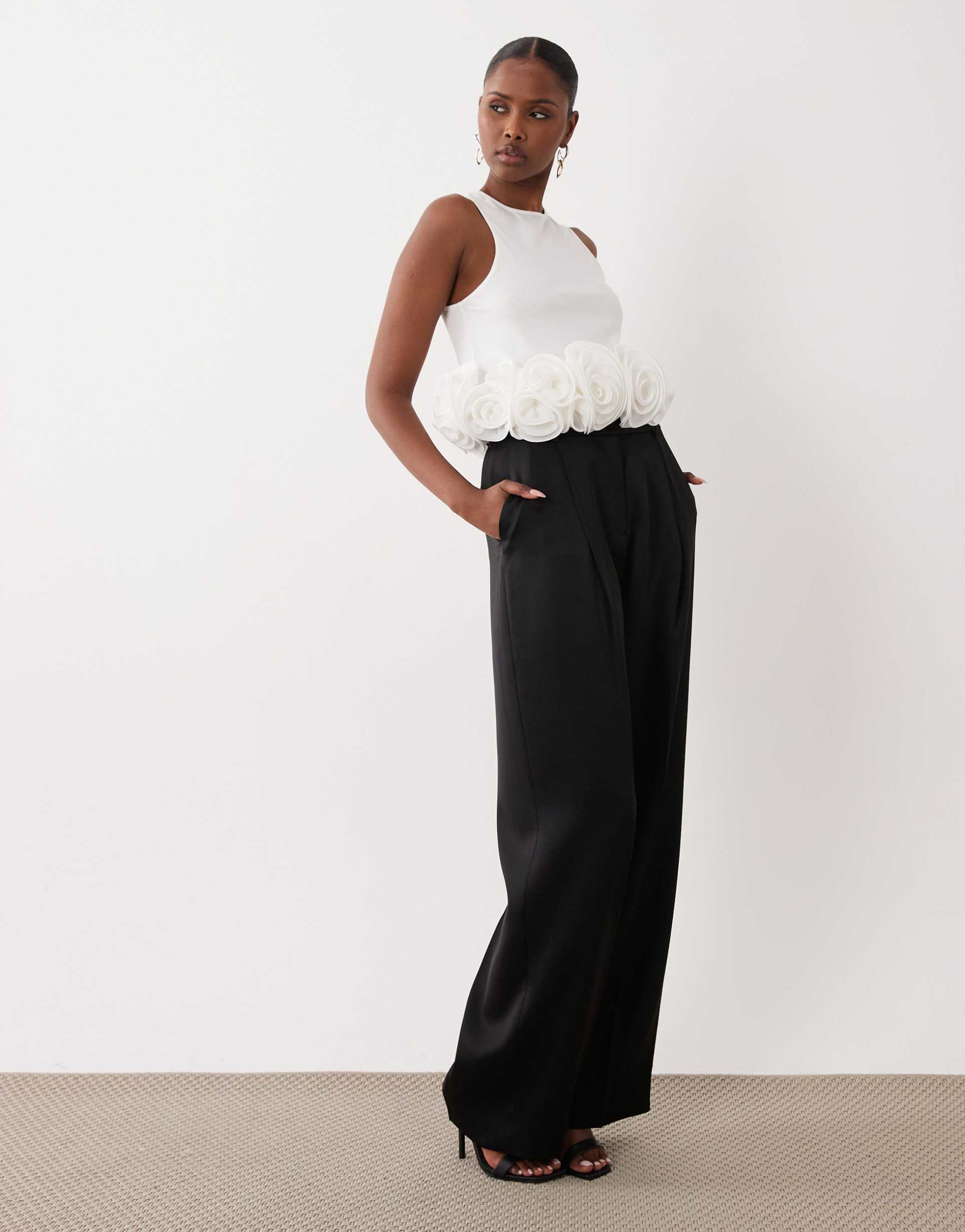 asos luxe ruffle detail race tank top in white