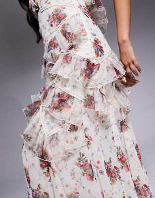 Asos Luxe Ruffle Maxi Dress With Trim In White