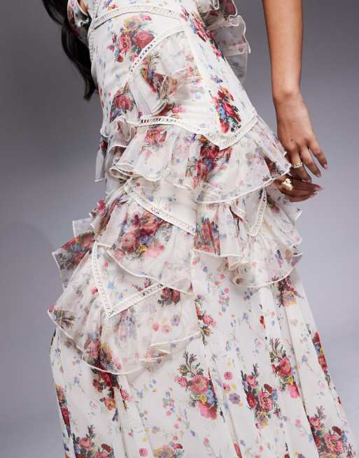 asos floral ruffle maxi dress ASOS LUXE ruffle maxi dress with trim in floral print