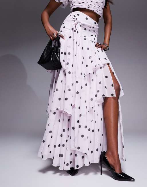 ASOS LUXE ruffle maxi skirt in polka dot print - part of a set, 2 of 5